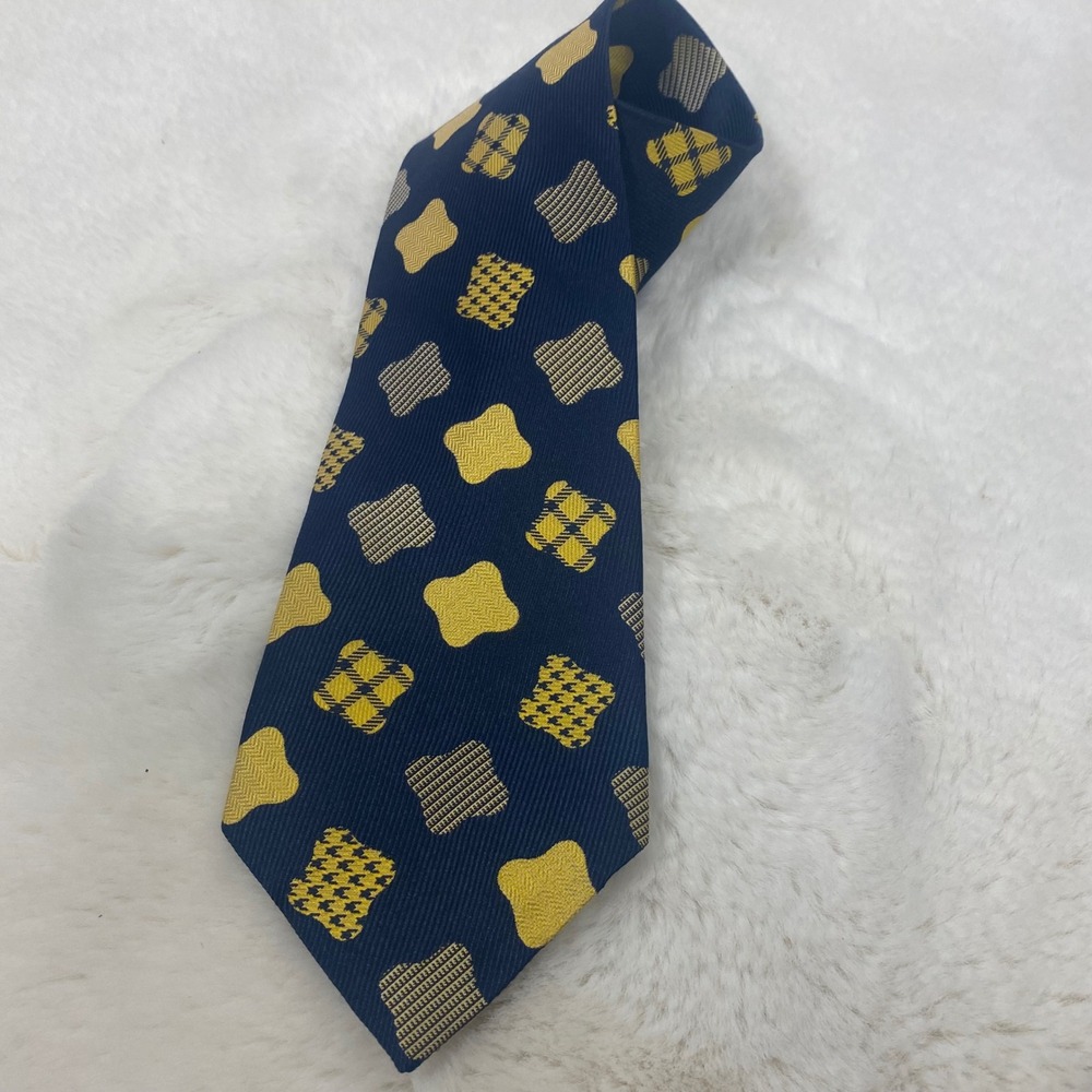 Oscar de la Renta Neckwear Couture‎ Collection Silk Tie - Navy Blue Yellow